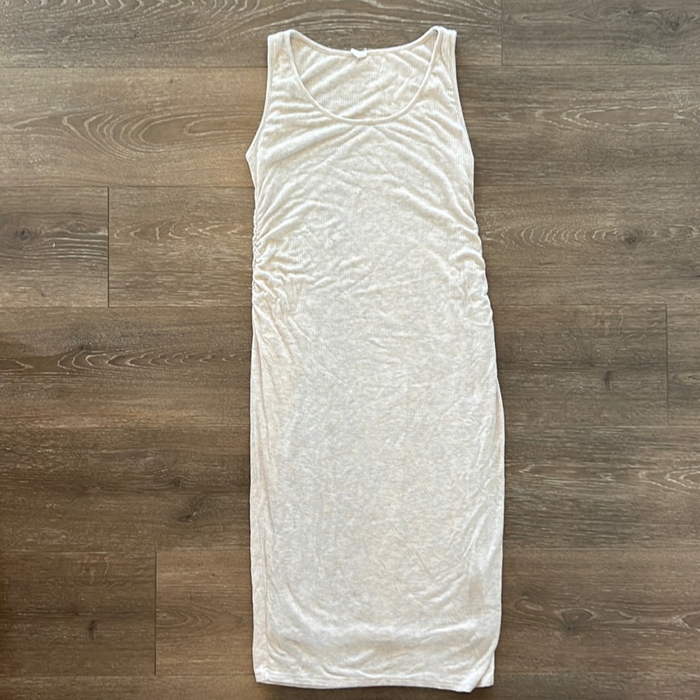 PinkBlush beige ribbed midi maternity dress